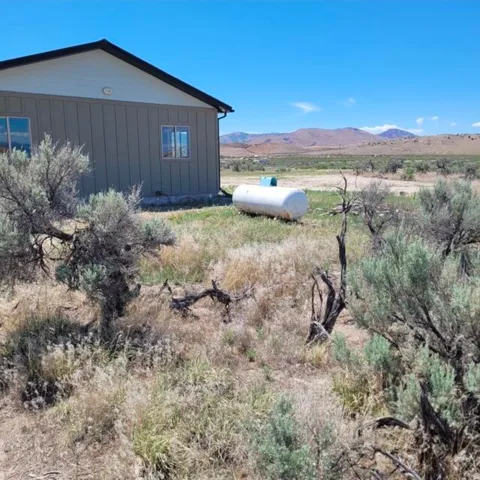 Exterior featuring vertical siding and a visible propane tank