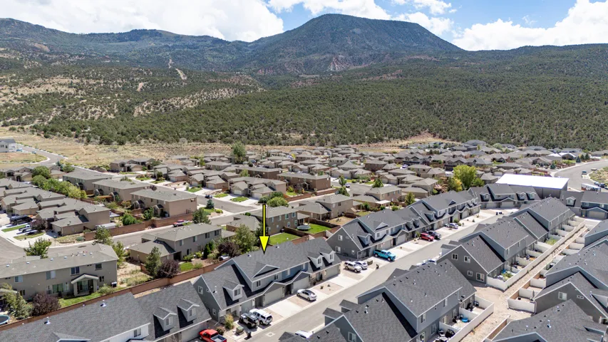 Townhome community with mountain backdrop