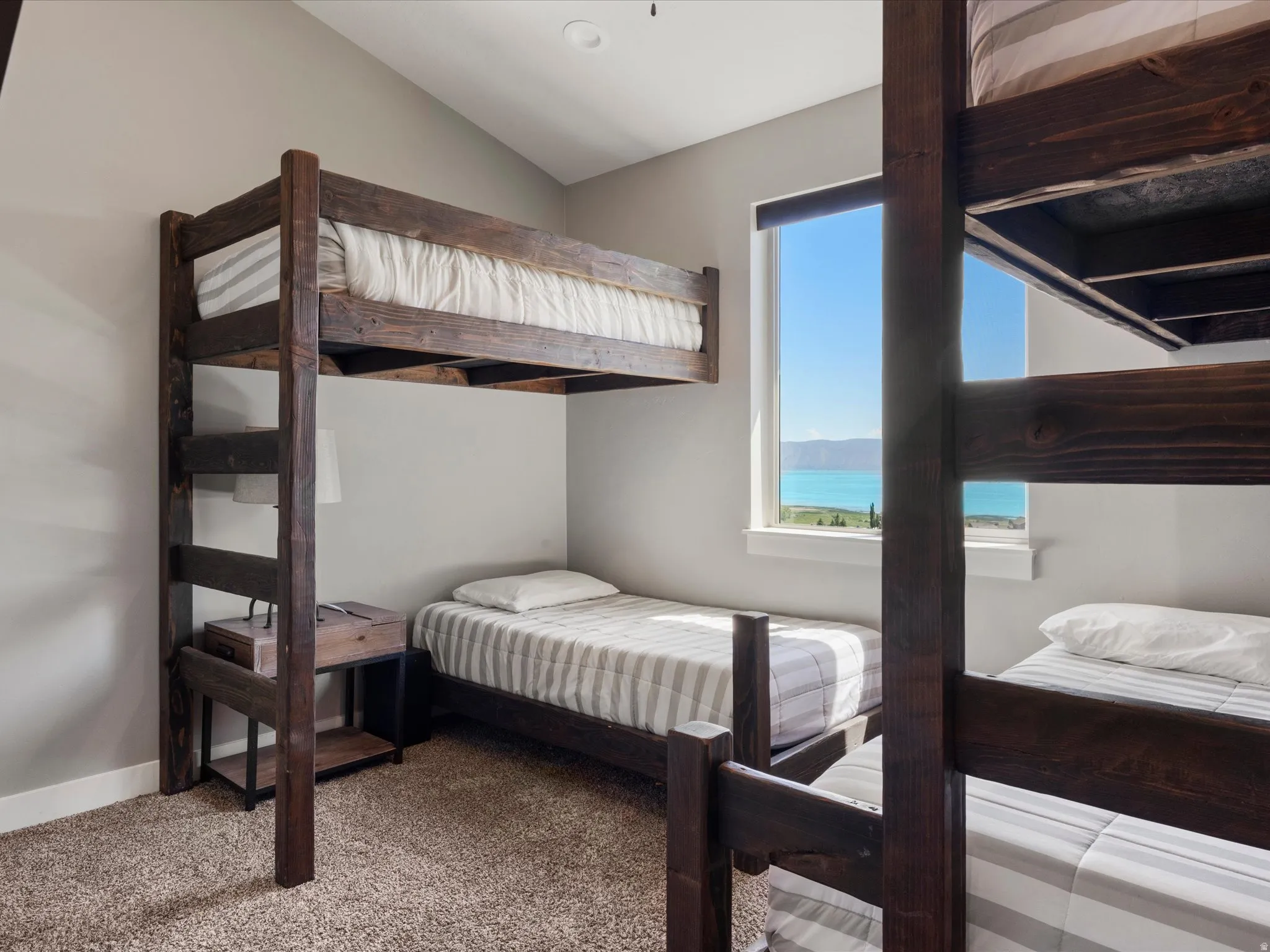 Built-in wood-finish bunk beds
