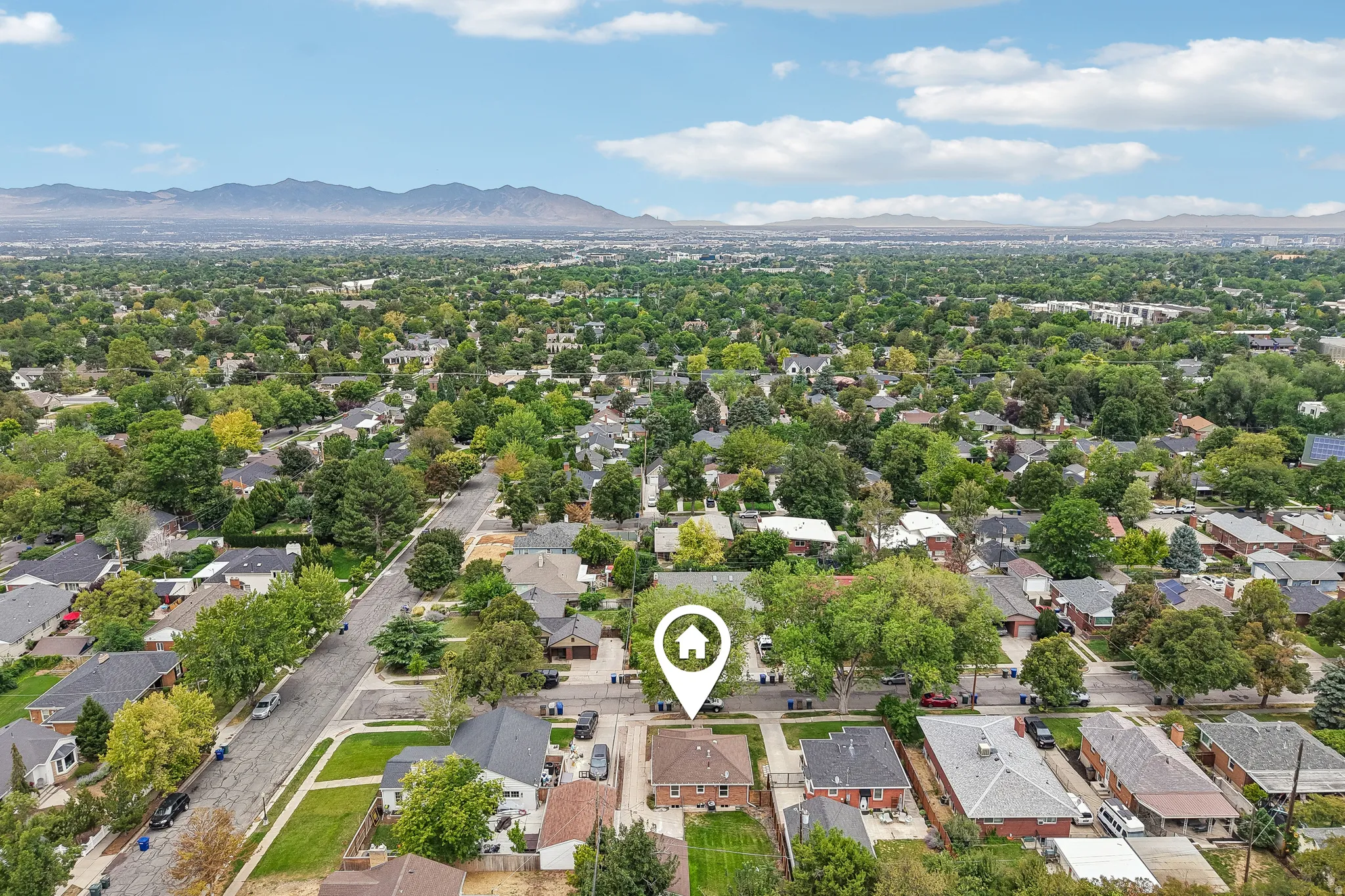 Residential neighborhood with a mountain backdrop