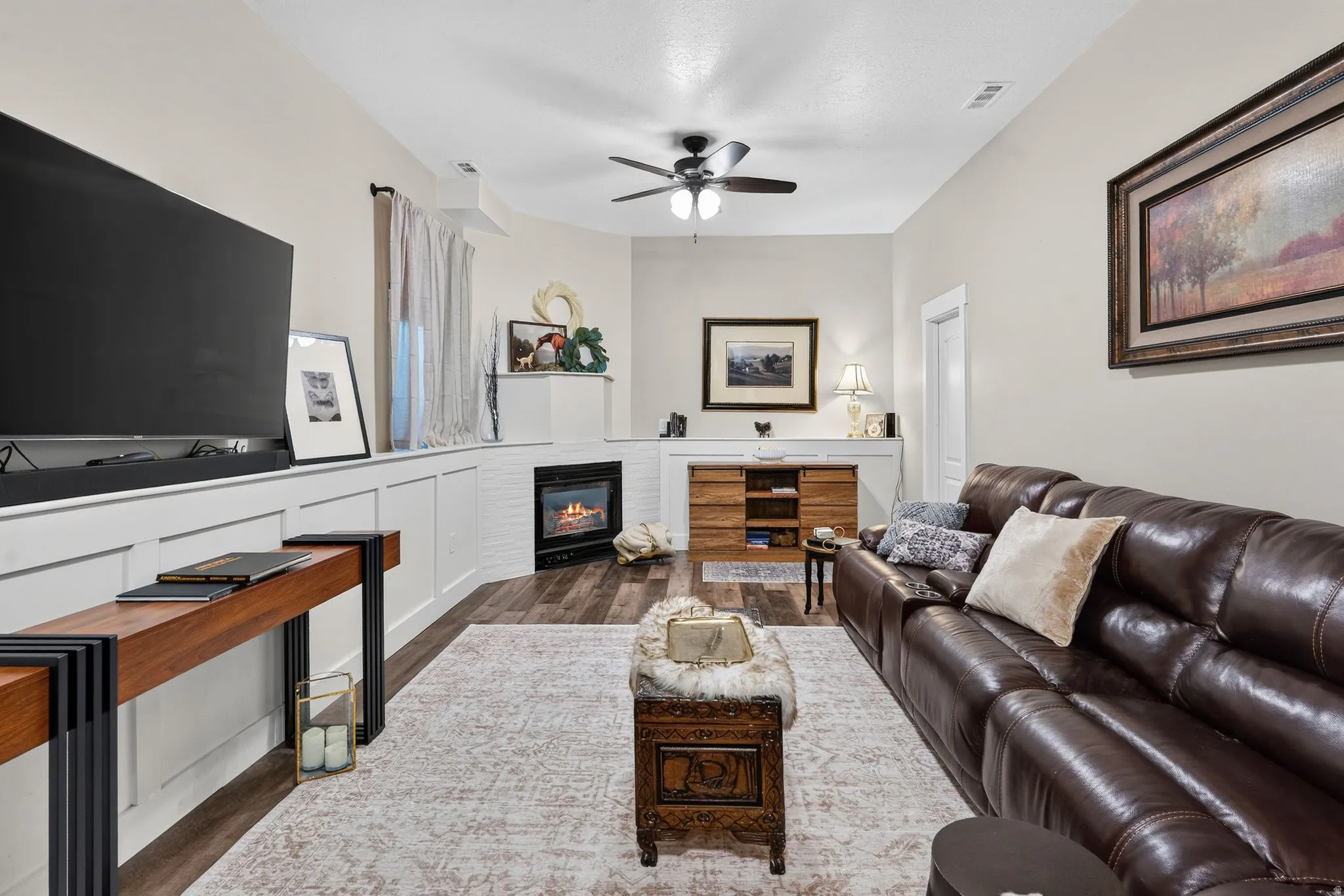 Family room complete with fireplace insert