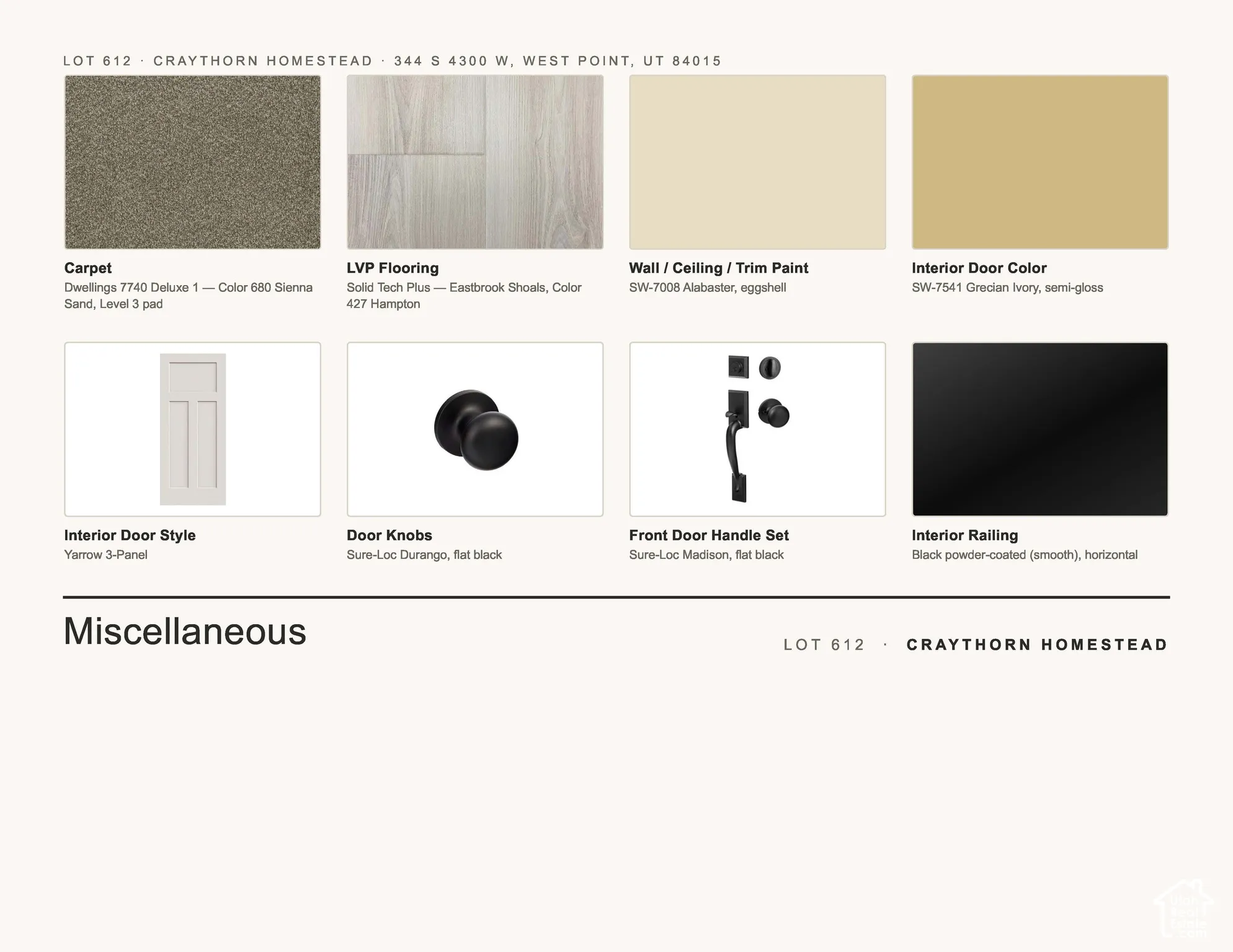 Miscellaneous Section. Displaying selected finishes and fixtures for the property