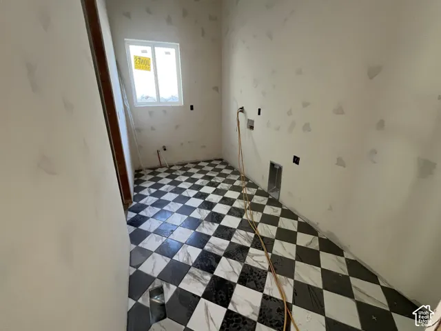 Black and white checkered tile flooring