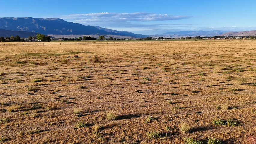 Expansive open field with distant mountain ranges under a clear sky