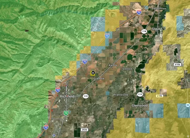 Geographic Information System (GIS) Map. Displaying land classifications and infrastructure in the region of the property
