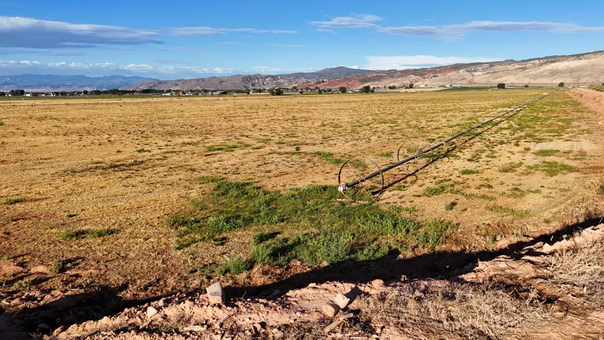Expansive undeveloped land featuring a clear sky backdrop and distant mountains