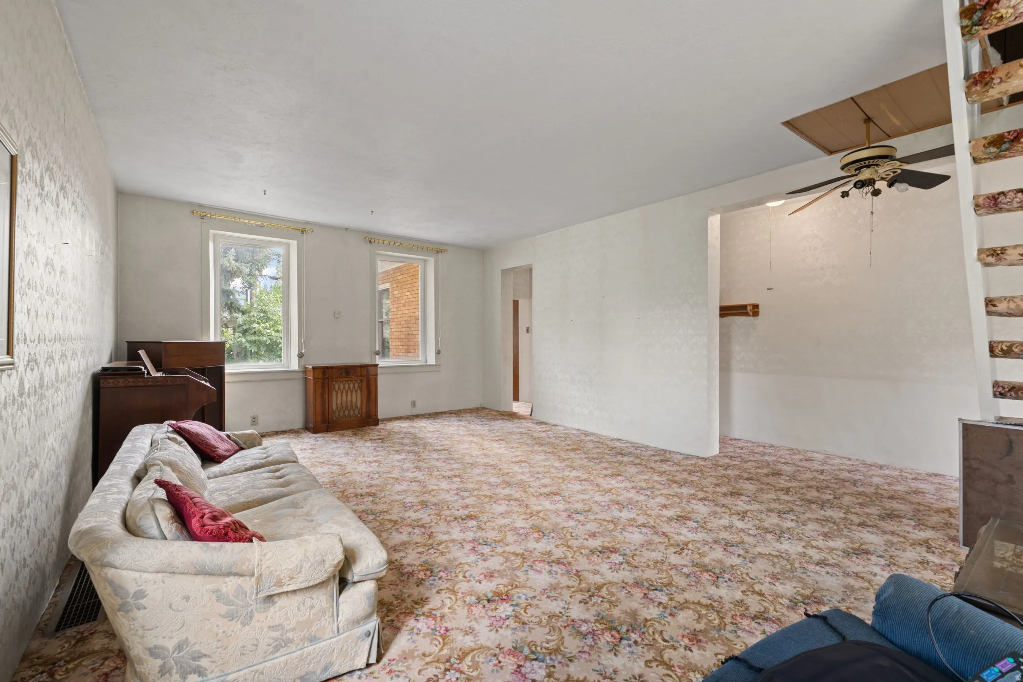 Two windows provide natural light