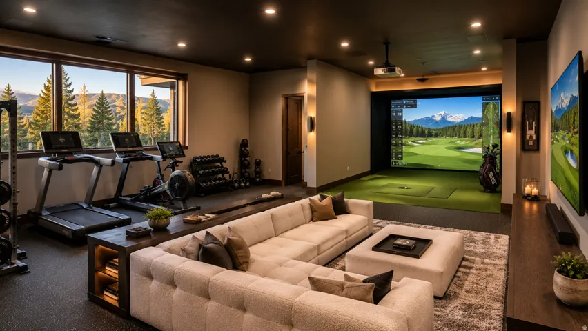 Integrated golf simulator with projector