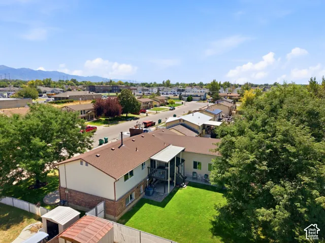 Aerial view of the large backyard..