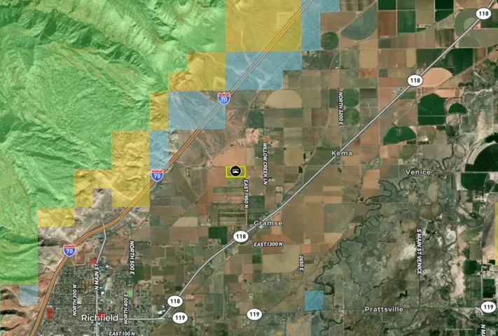 Geographic Information System (GIS) Map. Displaying the property's location within a regional context, including surrounding land use classifications and infrastructure