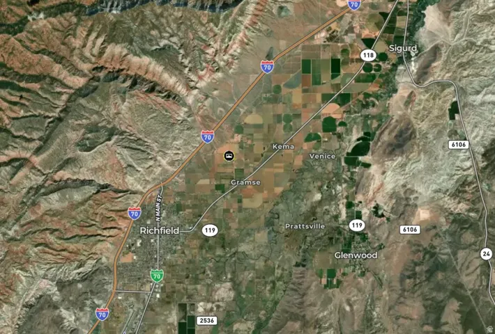 Satellite Map. Displaying geographical features and infrastructure in the identified region