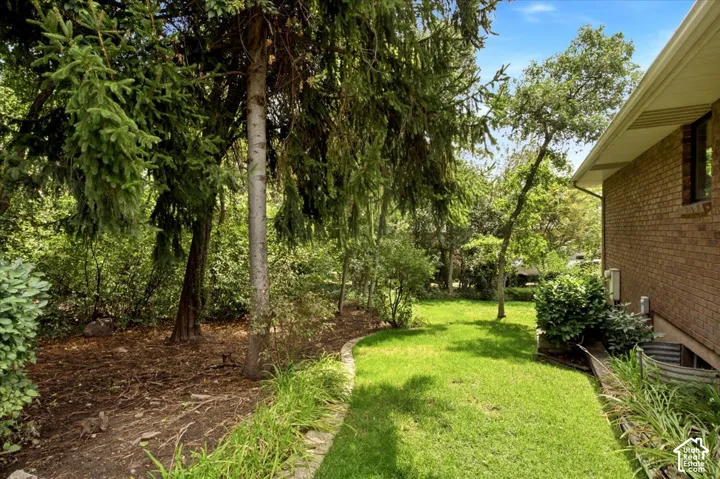 Manicured lawn with mature trees and established plantings