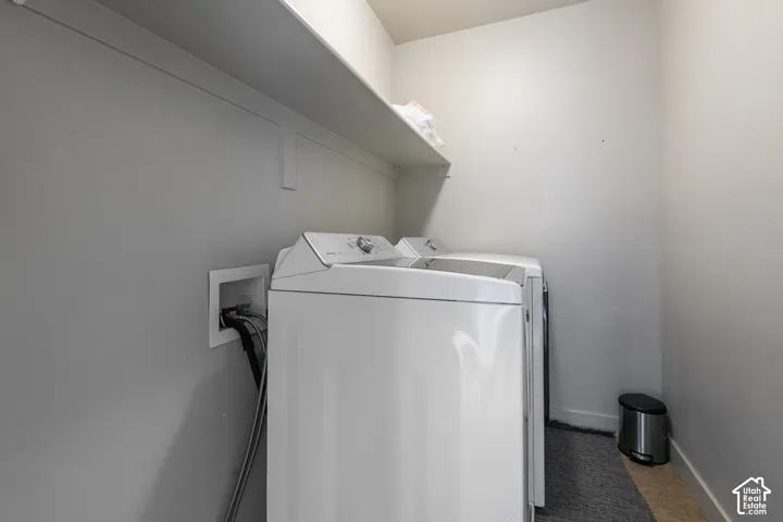 Built-in upper shelving provides storage