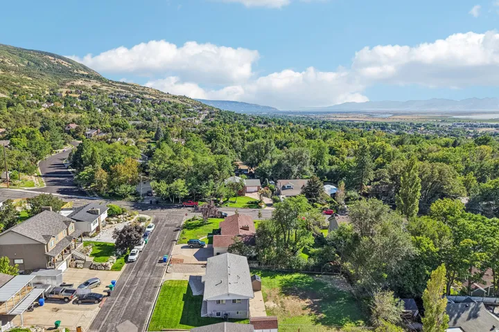 Mountainous backdrop with extensive tree coverage and residential streets