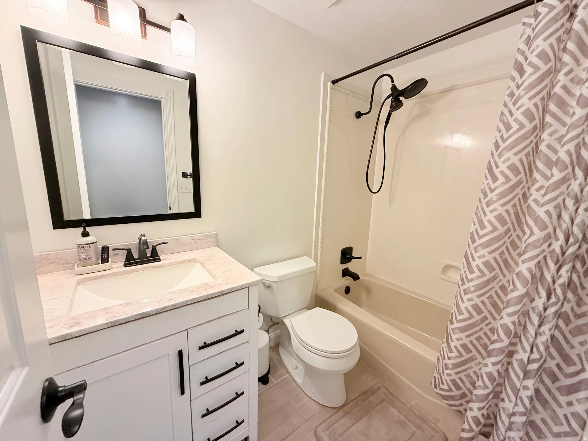 Modern vanity with a countertop and undermount sink