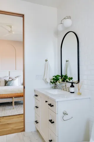 White subway tile accent wall