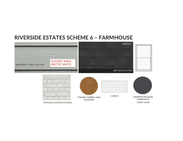 Material Selection Scheme. Detailing exterior finish options for the property