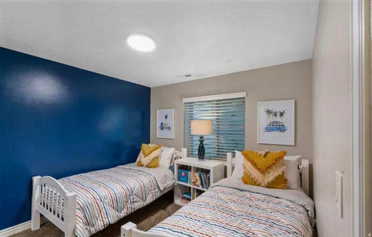 Recessed ceiling light with a blue accent wall
