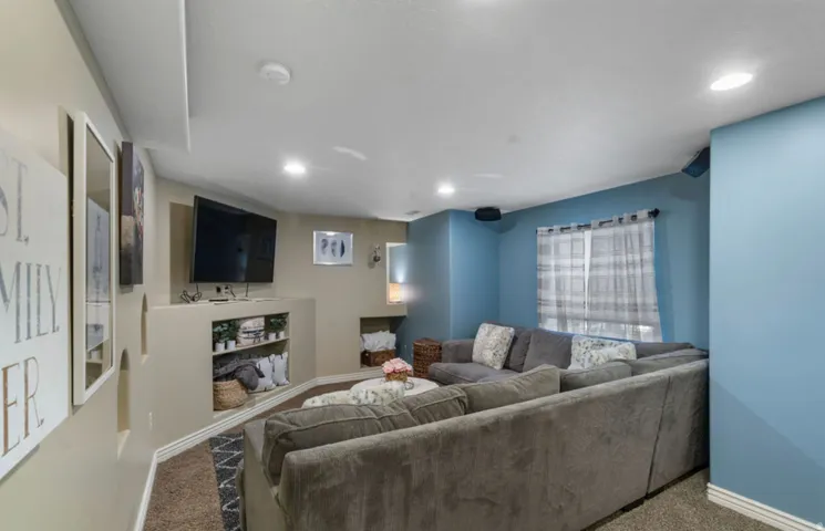 Built-in media console with shelving