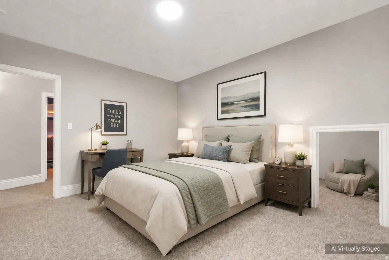 Neutral wall tones with recessed lighting