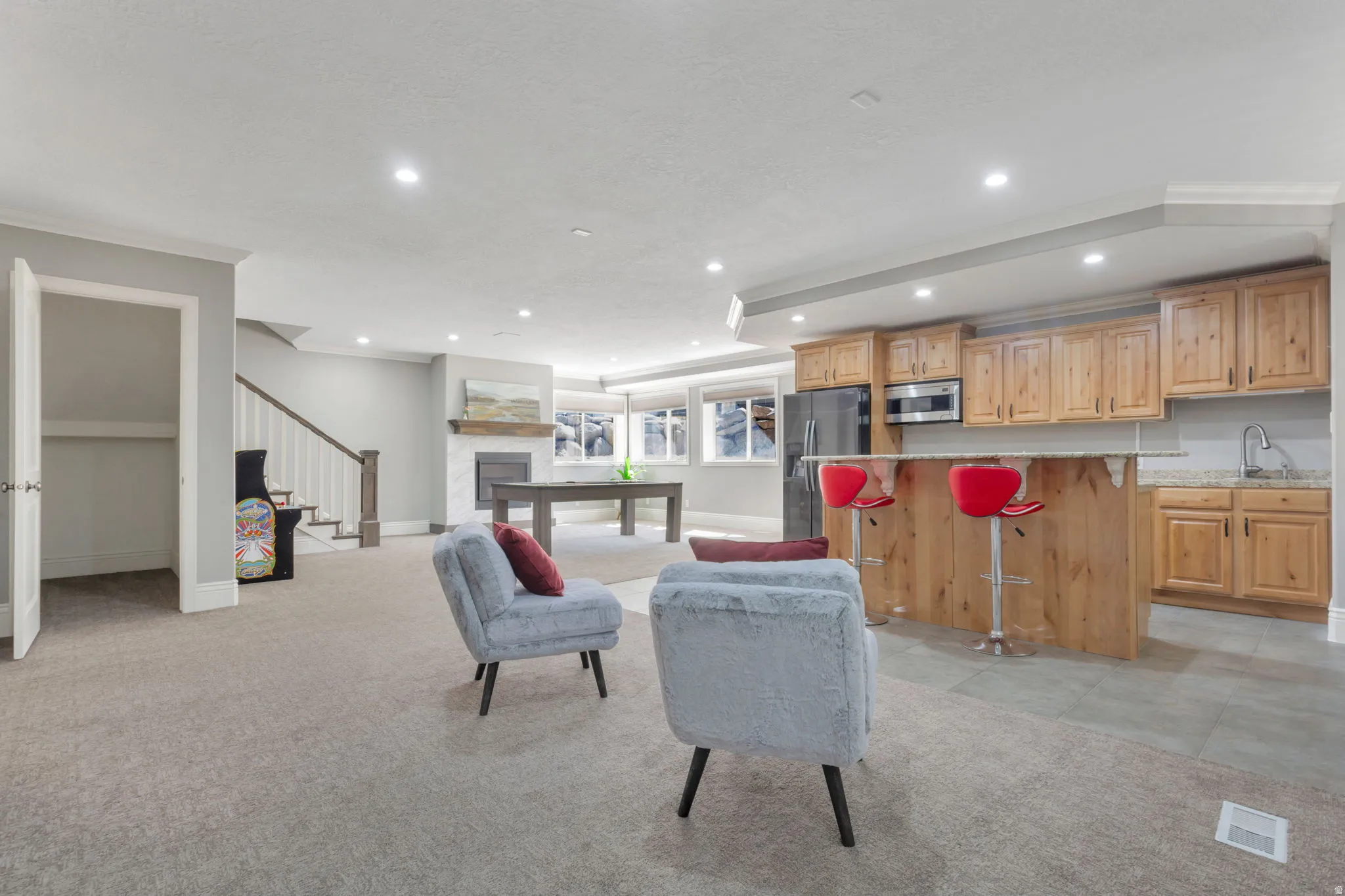 Recessed lighting and crown molding throughout