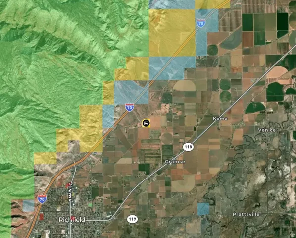 Geographic Information System (GIS) Map. Displaying land cover, infrastructure, and urban areas within the property's region