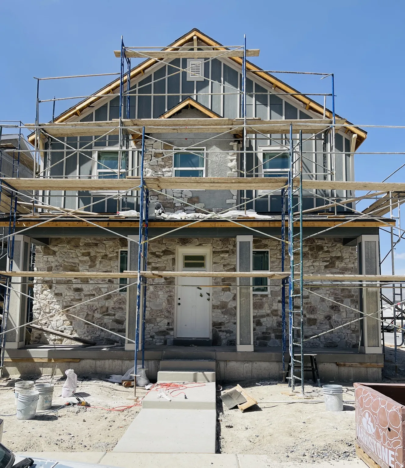 Front view of Garnett Elevation C with landscaping to be installed.