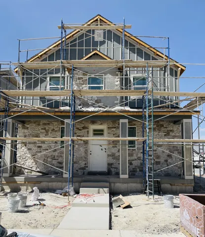 Front view of Garnett Elevation C with landscaping to be installed.