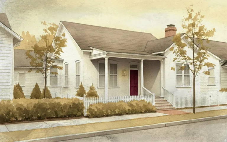 Architectural Illustration. Depiction of the property's exterior from a street-level perspective