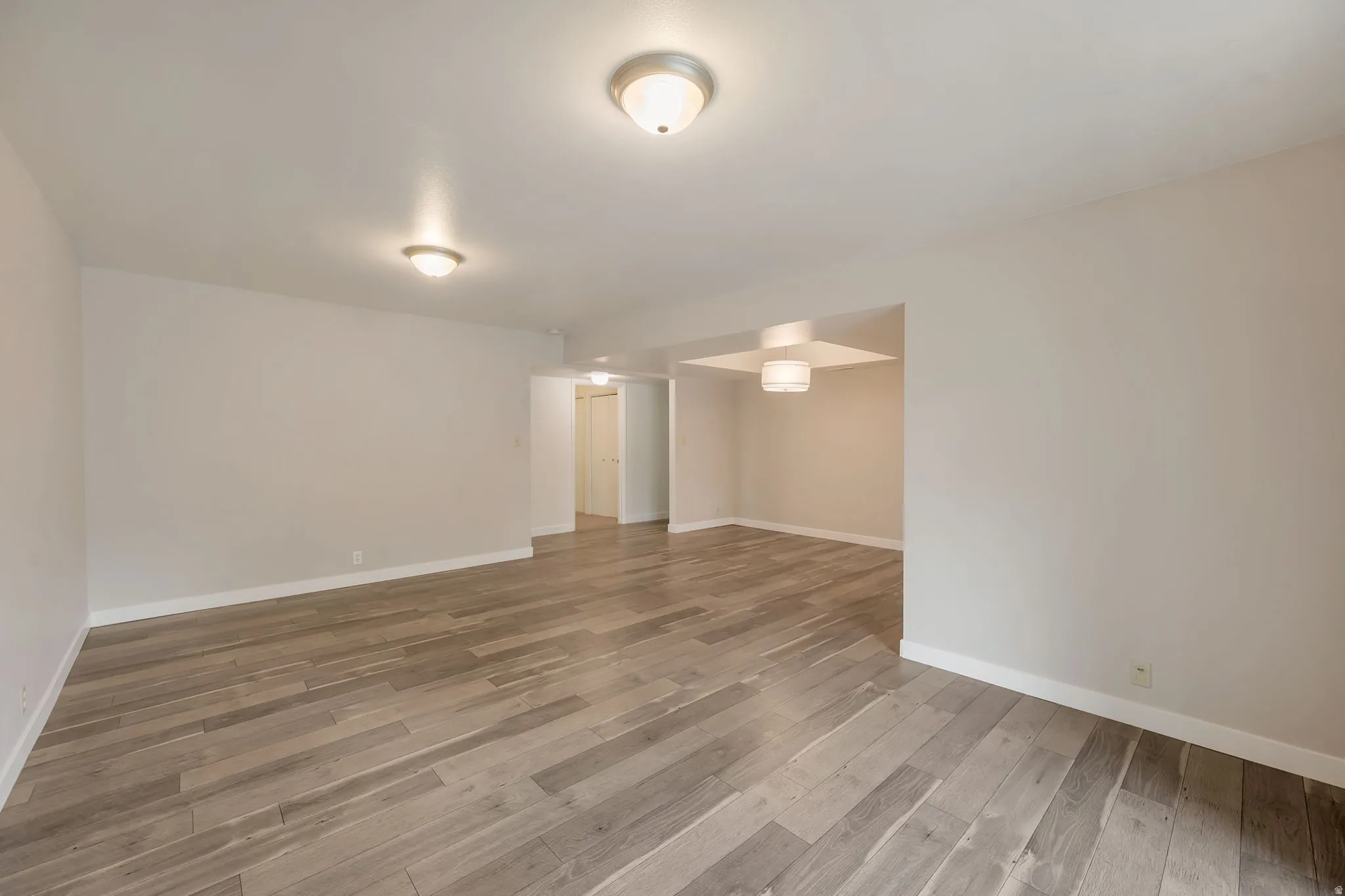 Laminate wood floors. Open floor plan.