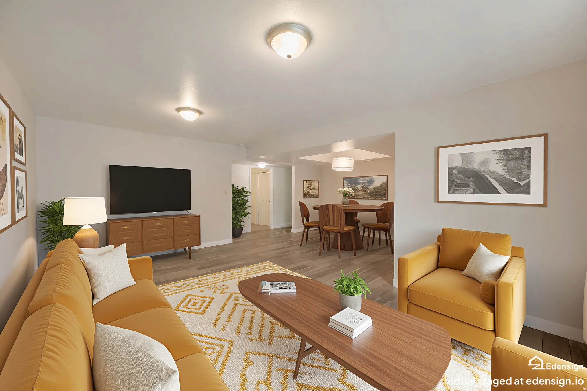 Laminate wood floors. Open floor plan. Virtually staged