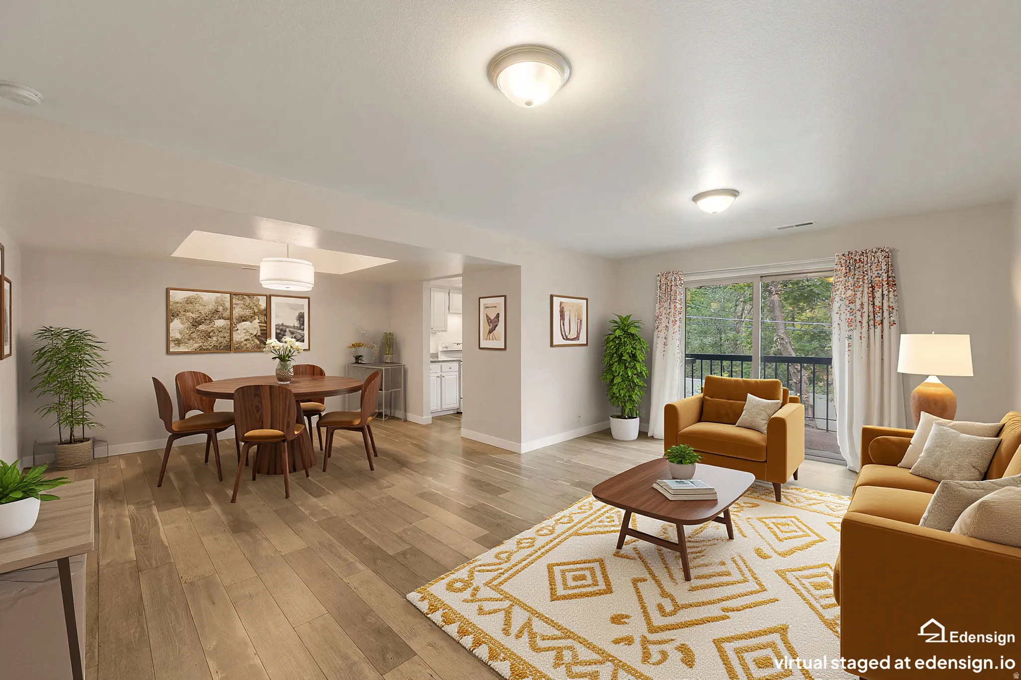 Laminate wood floors. Open floor plan. Virtually staged