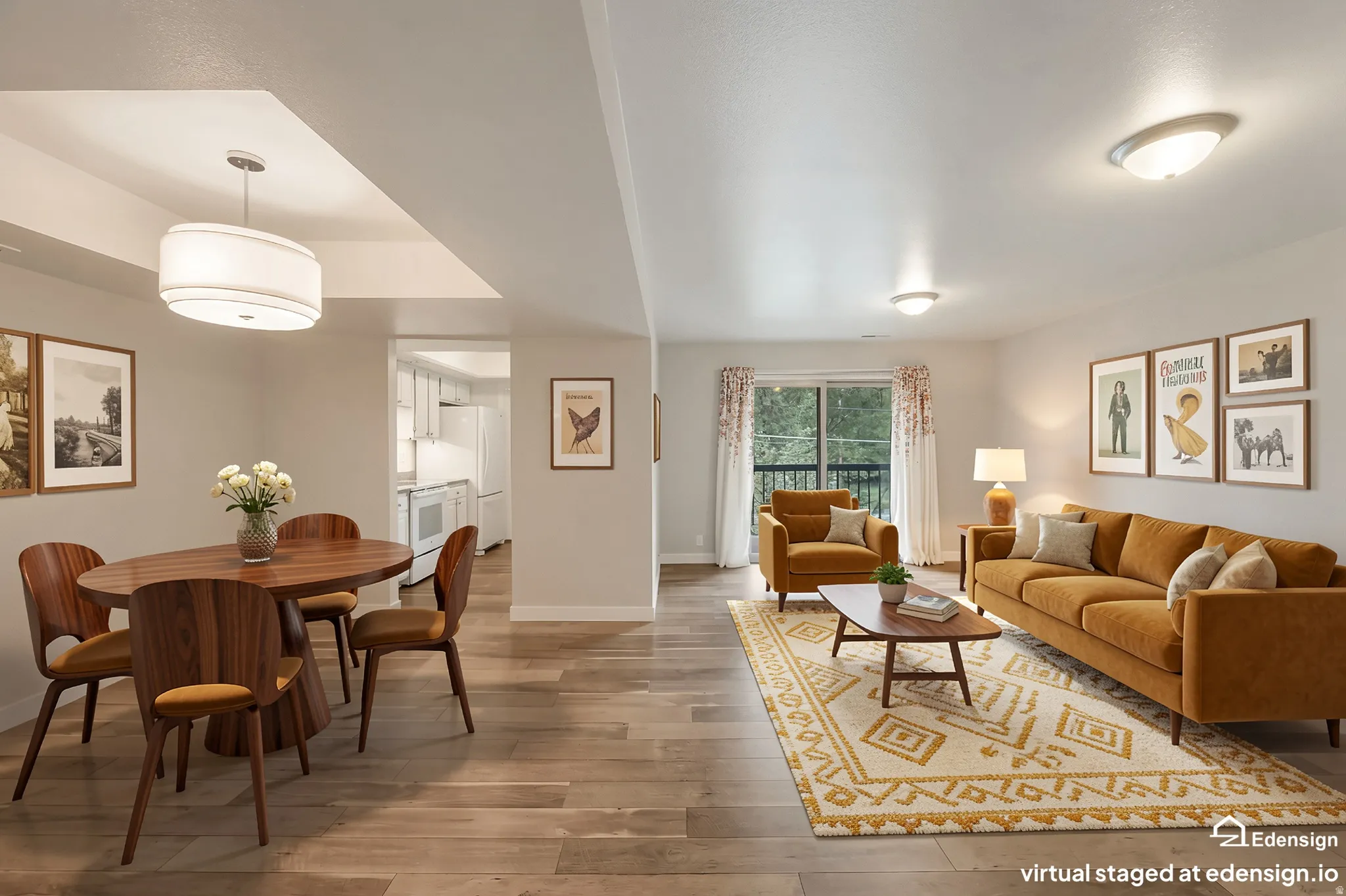 Laminate wood floors. Open floor plan. Virtually staged.