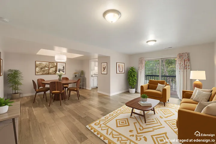 Laminate wood floors. Open floor plan. Virtually staged