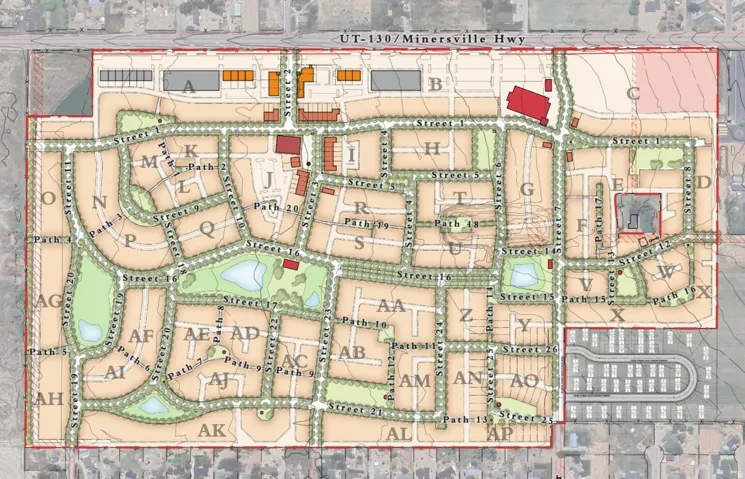 Development Plan. Illustrating the proposed layout of streets, paths, and designated zones within the property