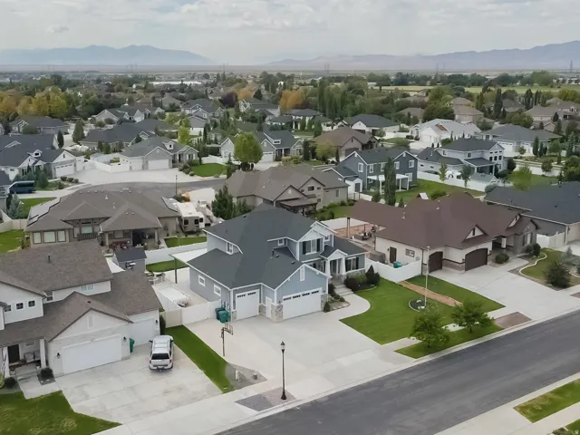 Spacious neighborhood setting with varied architectural styles and mature landscaping