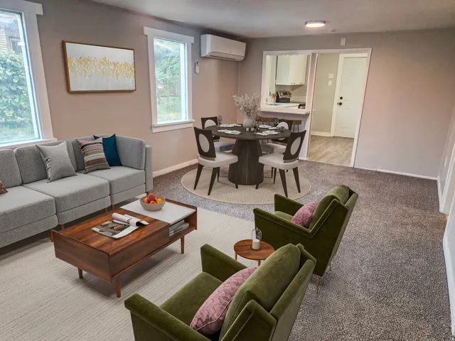 Two prominent windows provide natural light