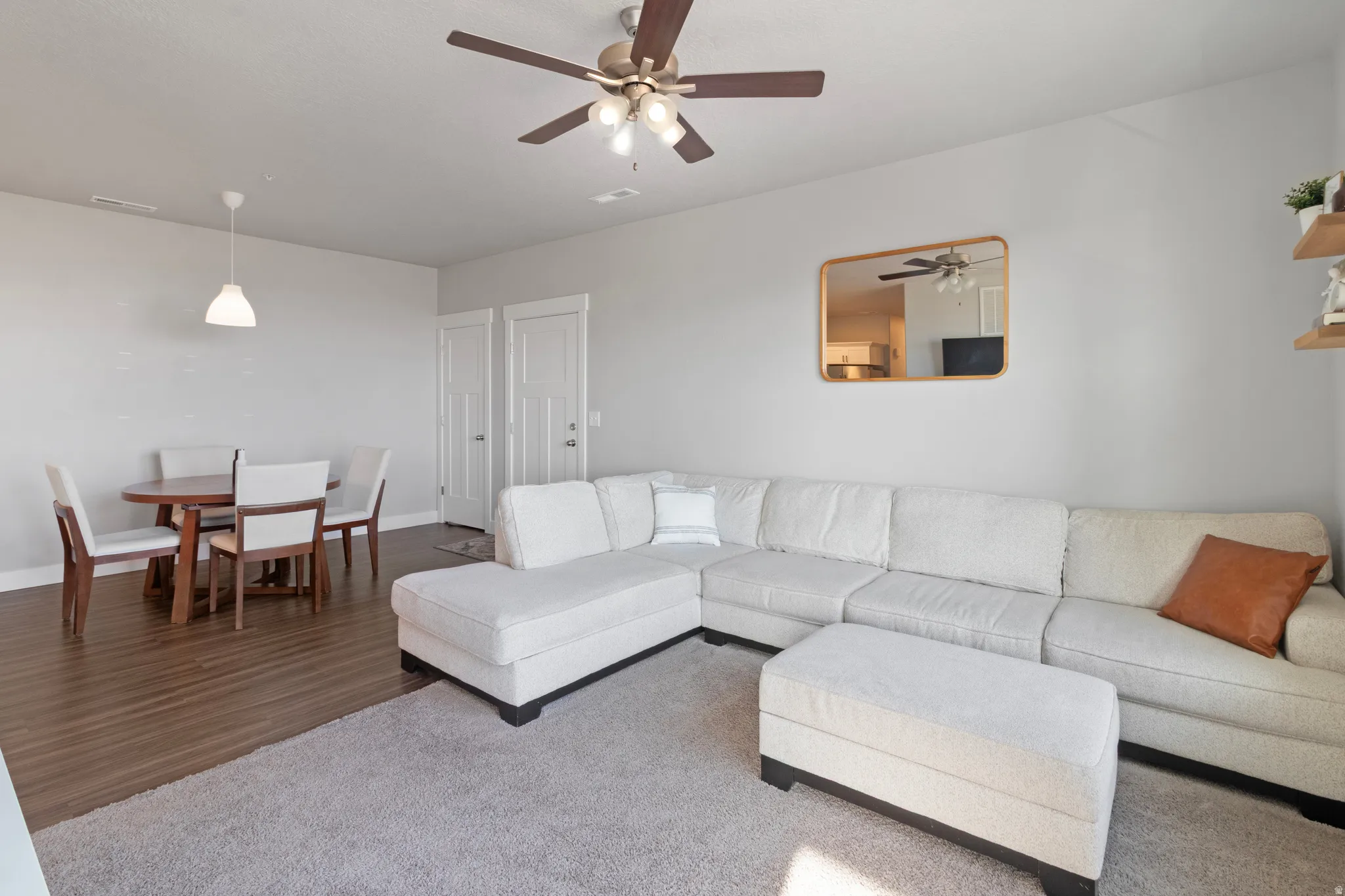 Wood-finish flooring in the dining area