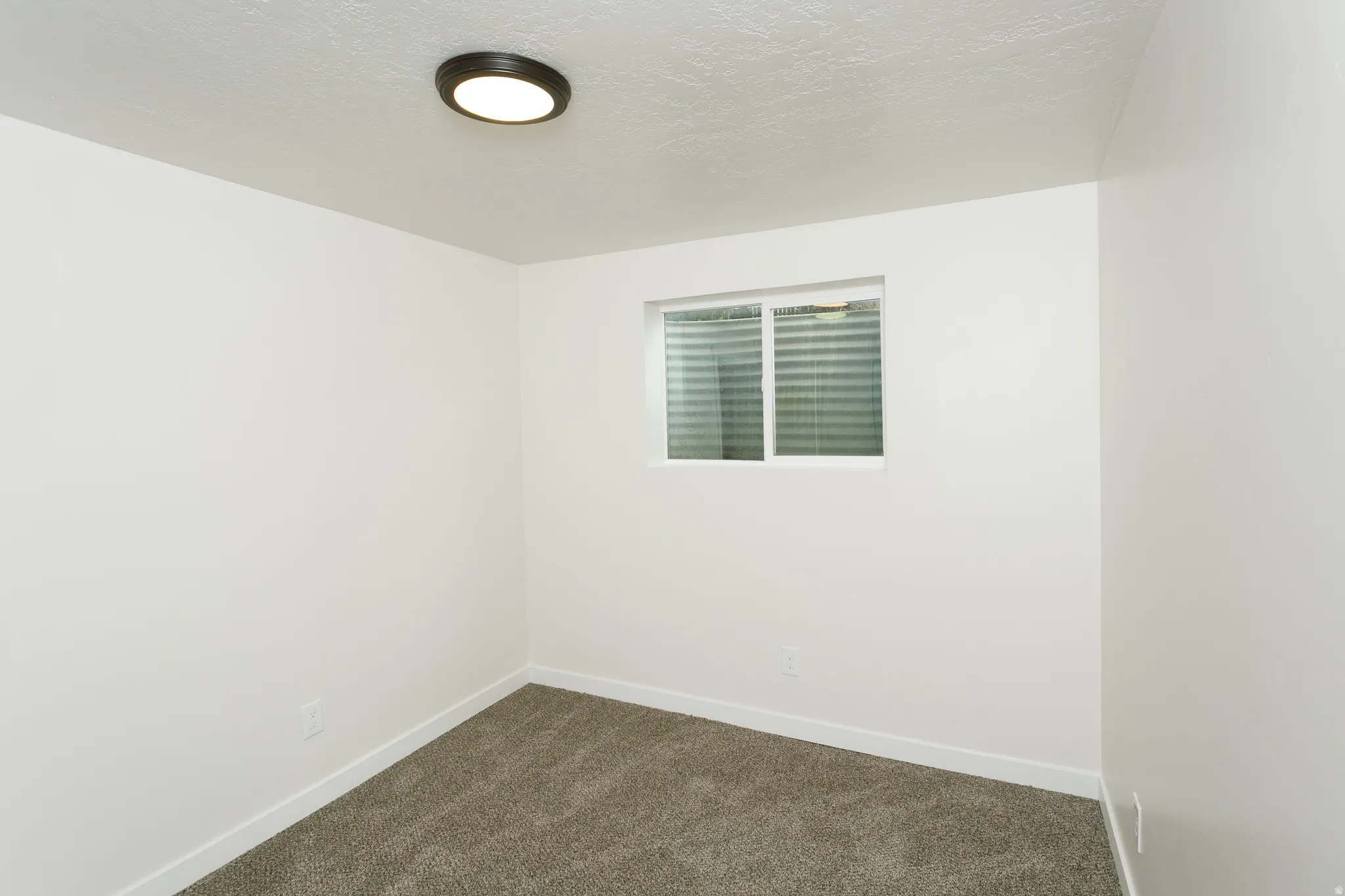 Wall-to-wall carpeting and neutral white walls