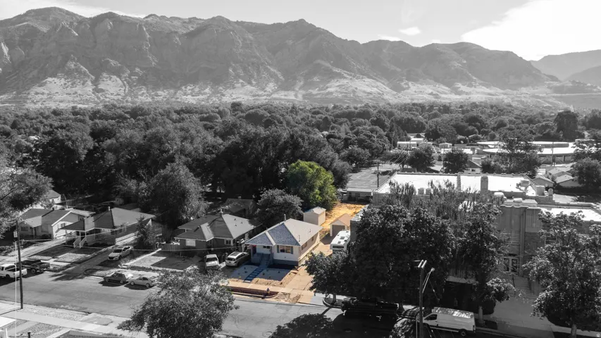 Mountain backdrop, residential setting