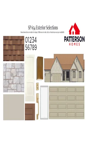 Patterson Homes Exterior Selections. Displaying material and color options for the property