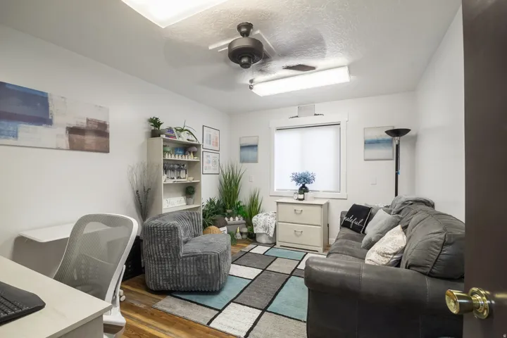 Wood-finish flooring with white walls