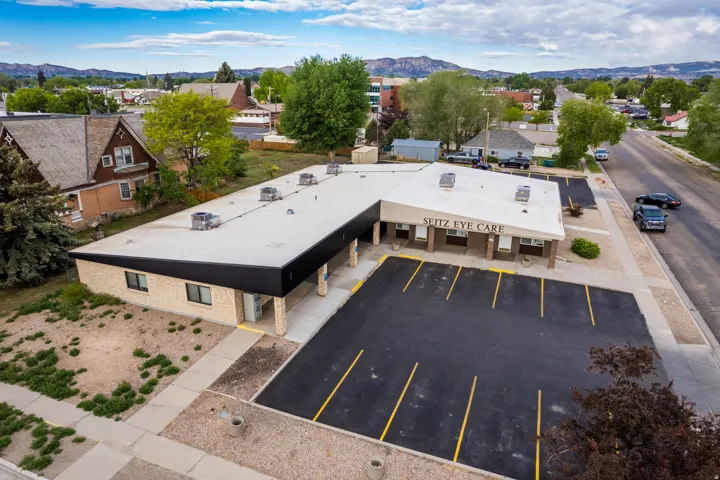 Commercial building with a flat roof and brick facade