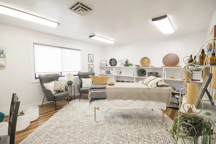White walls with multiple recessed shelves for display