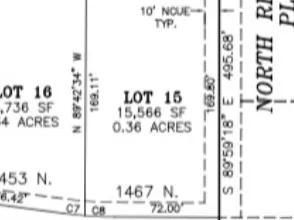 Plat Map. Illustrating lot dimensions and property boundaries for lots 15 and 16, including square footage and acreage details