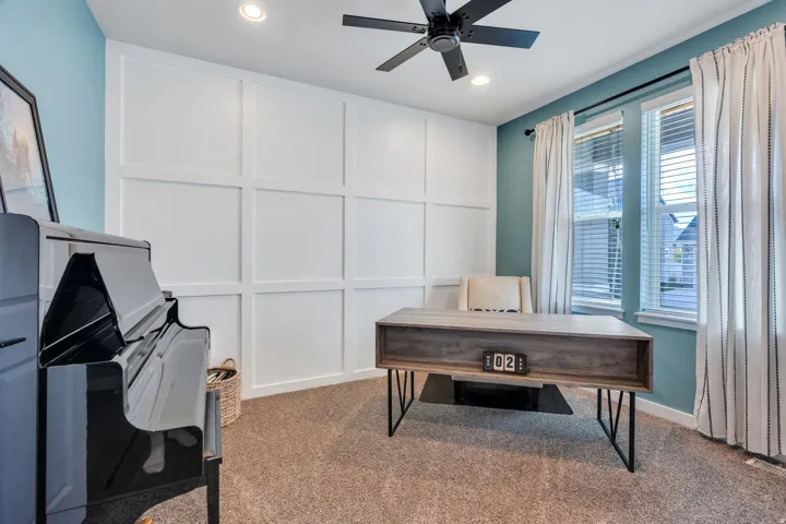 Accent wall with white paneling
