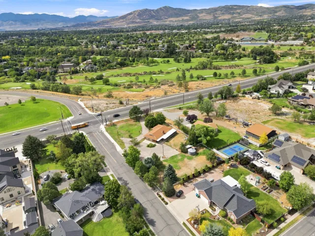 Expansive green spaces and mature trees surrounding residential properties