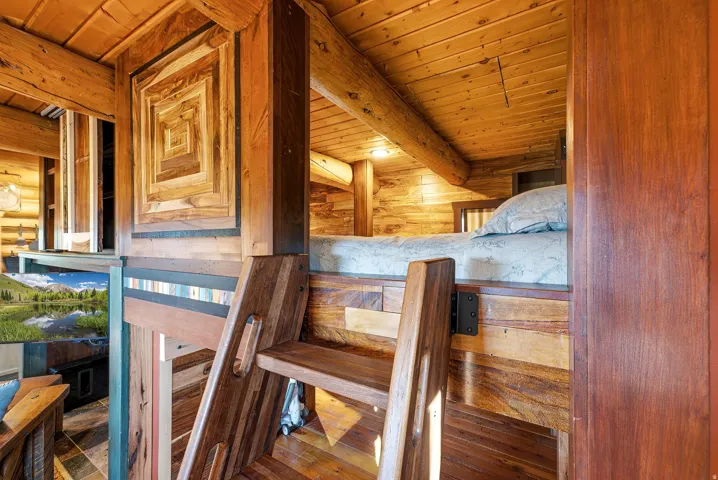 Wood-paneled walls and ceiling