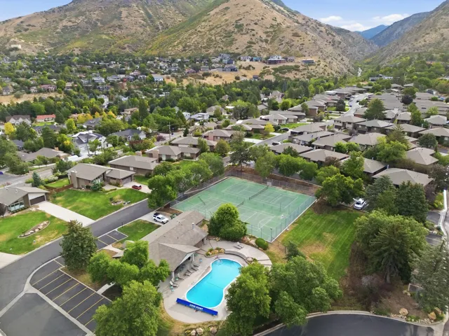 Community swimming pool with surrounding deck