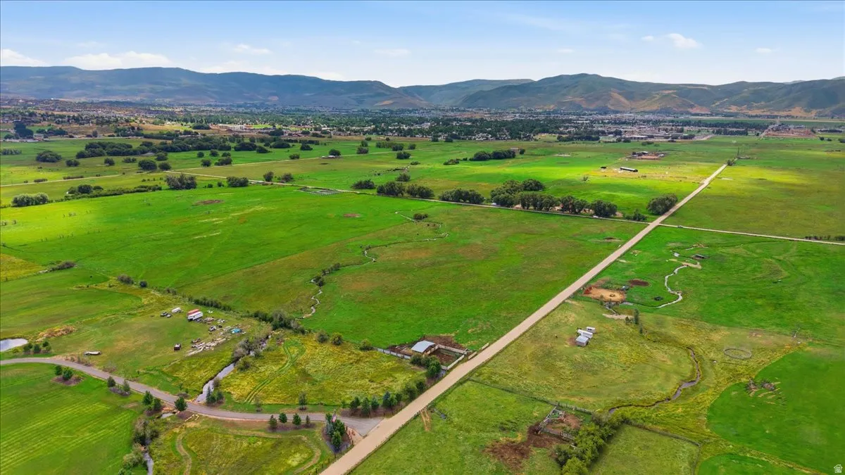 Expansive acreage featuring abundant green pastures and a visible dirt road